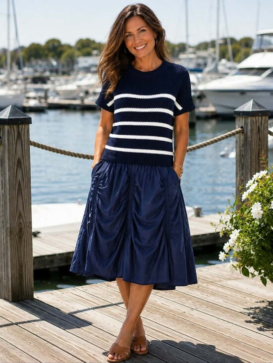 entro Dresses & Skirts - Entro Navy Knit Top with White Stripes